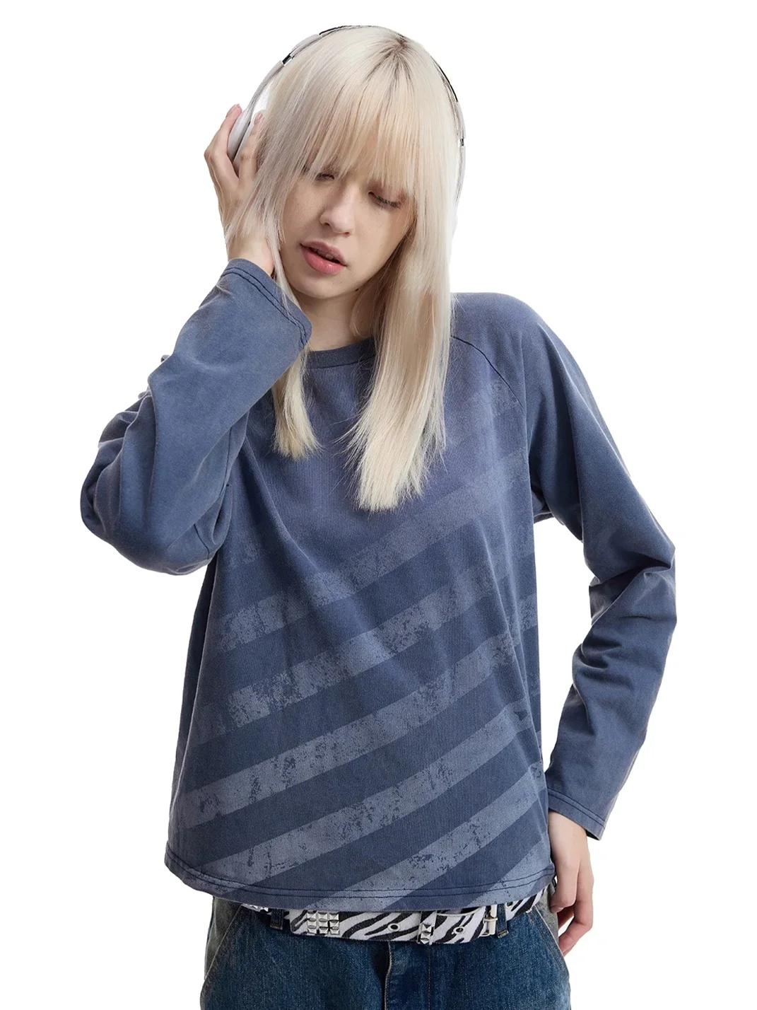 NumbAsia | Distressed Star Stripe Raglan Long Sleeve T-Shirt