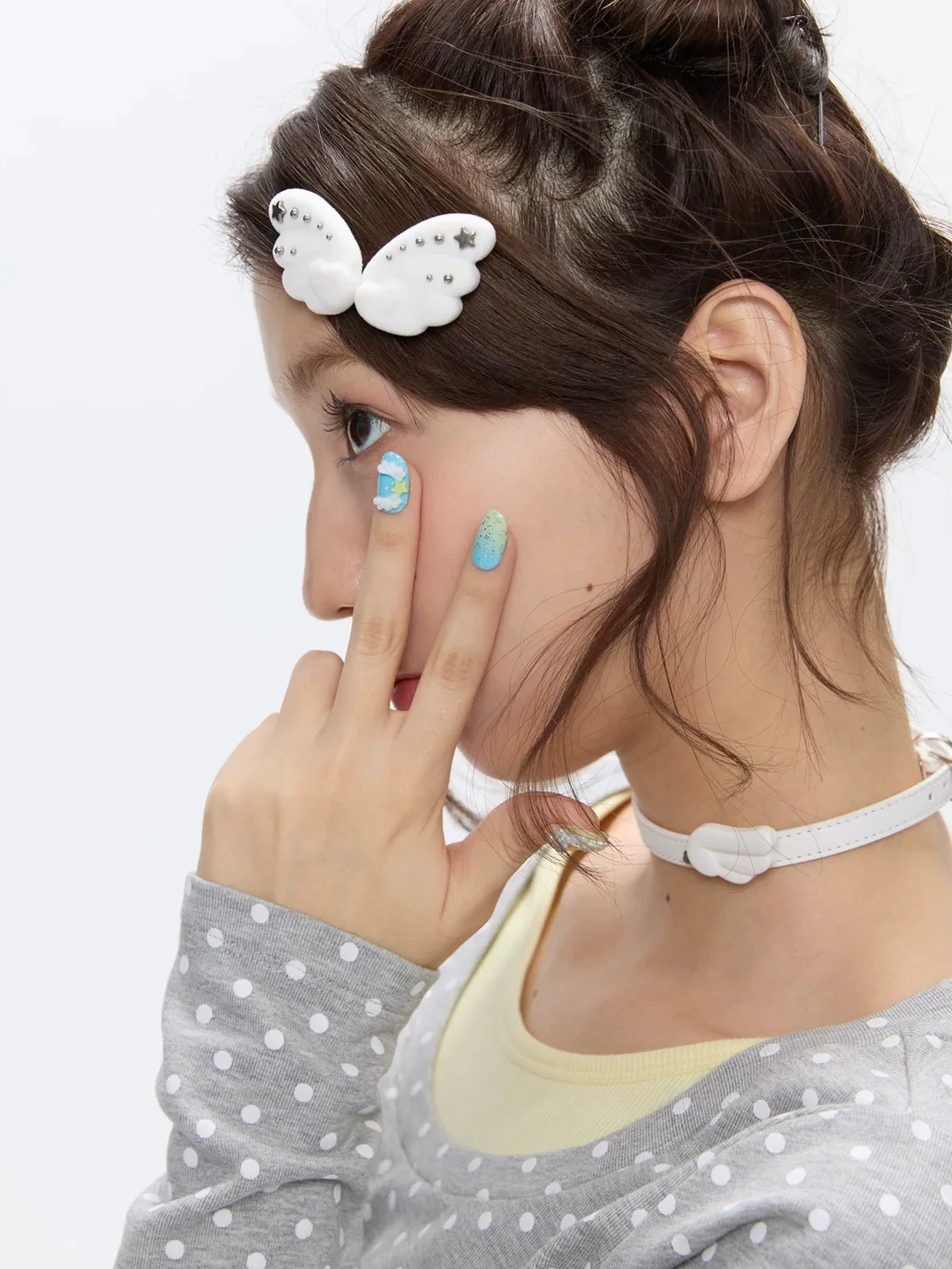 BETWEENAND | White Flocked Wing Side Hair Clips
