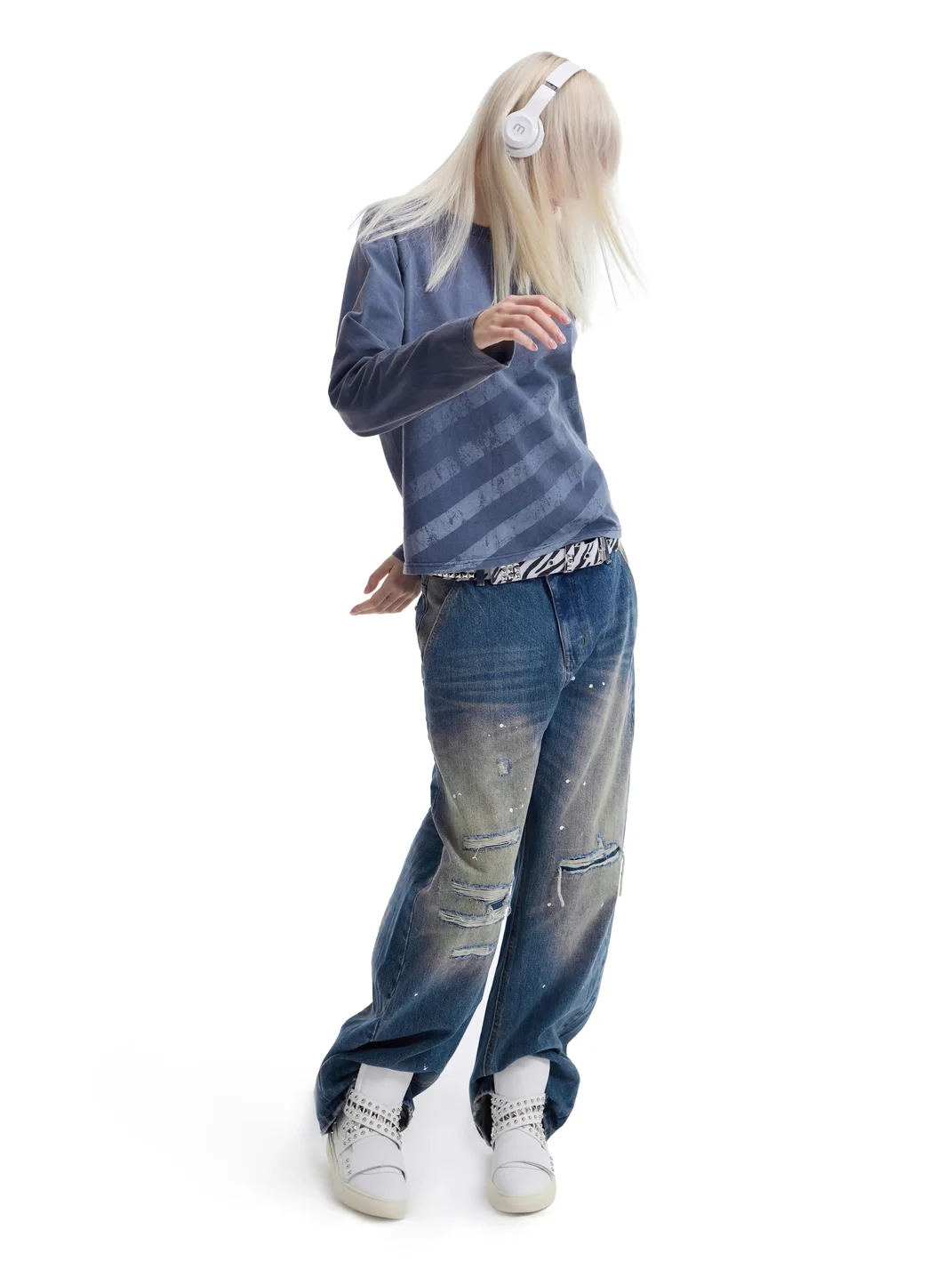 NumbAsia | Distressed Star Stripe Raglan Long Sleeve T-Shirt