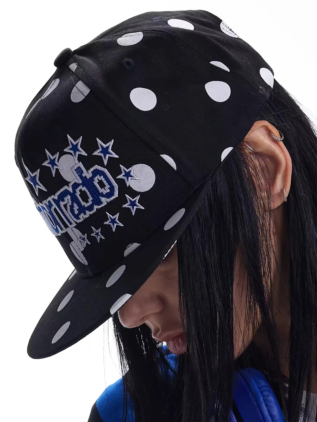 no E mosen | Polka Dot Embroidered Flat Brim Cap