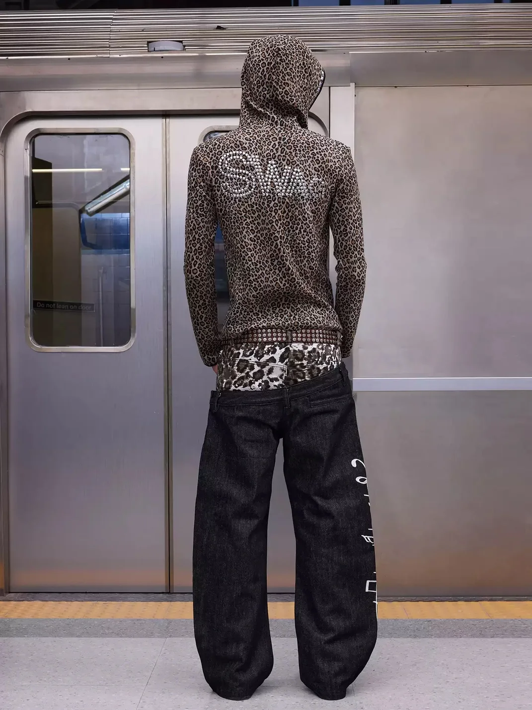NumbAsia | Leopard Waist Music Note Baggy Jeans