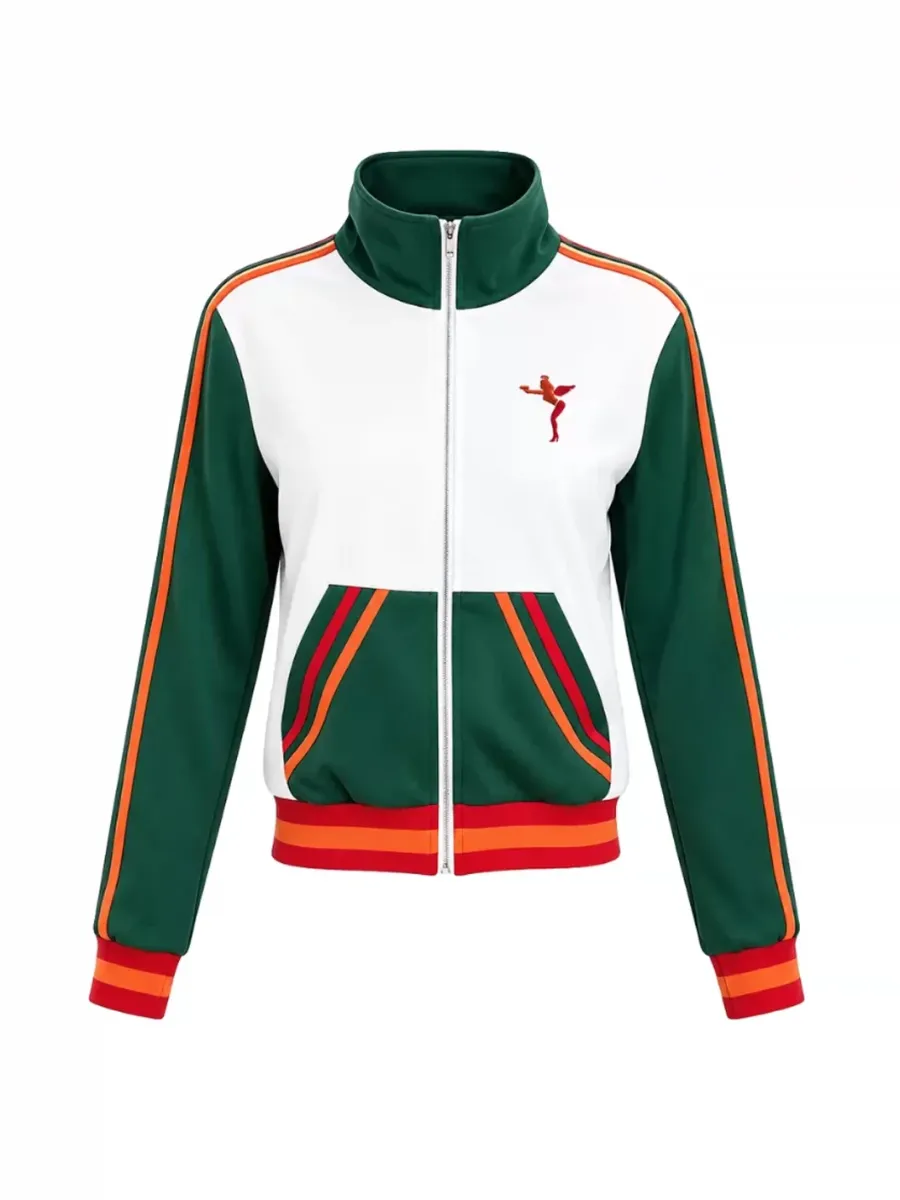 HuDieGongZhu | Color-Blocked Embroidered Rhinestone Track Jacket and Shorts Set - 2