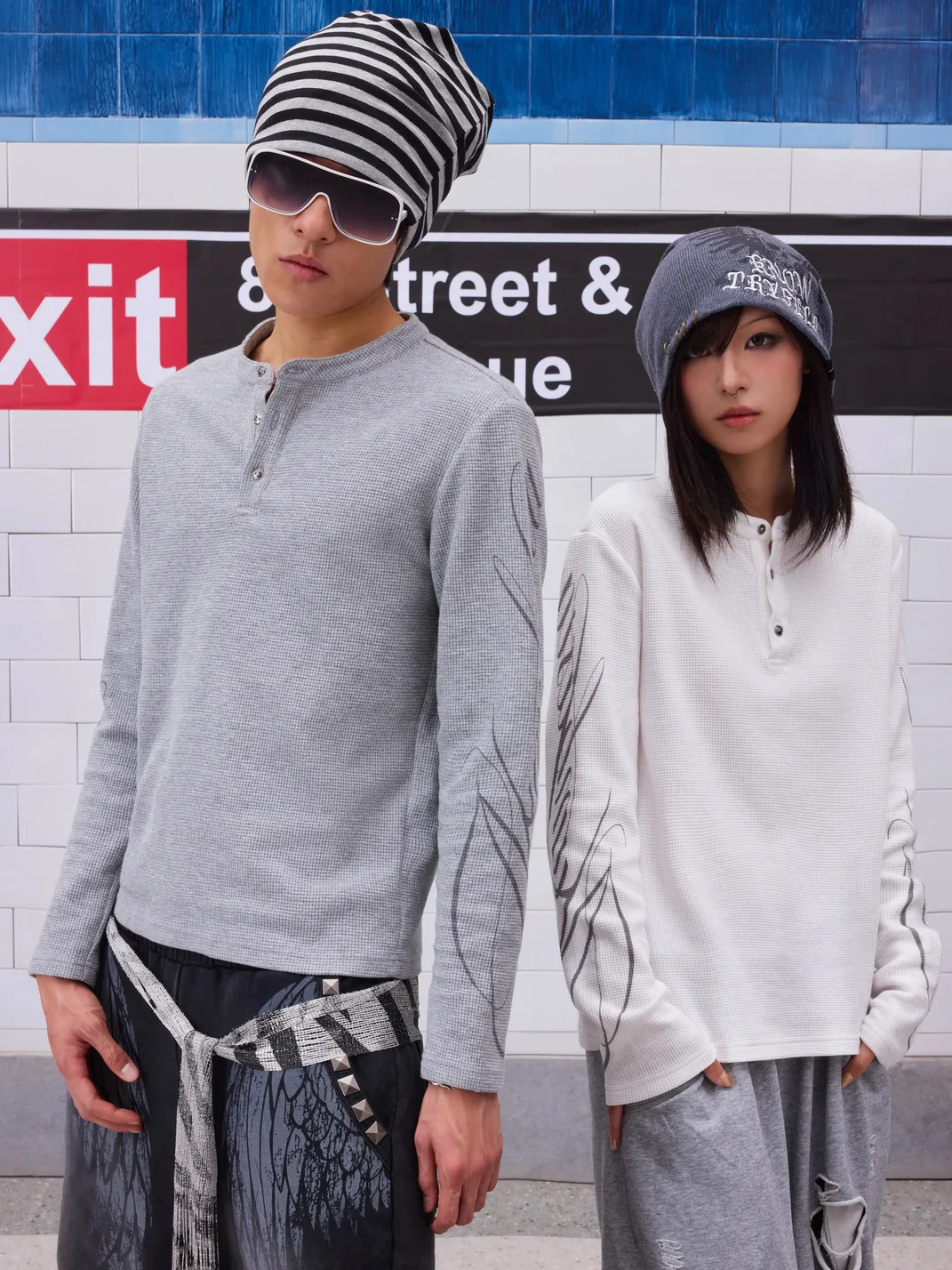 NumbAsia | Waffle Henley Loose Fit Long Sleeve T-Shirt