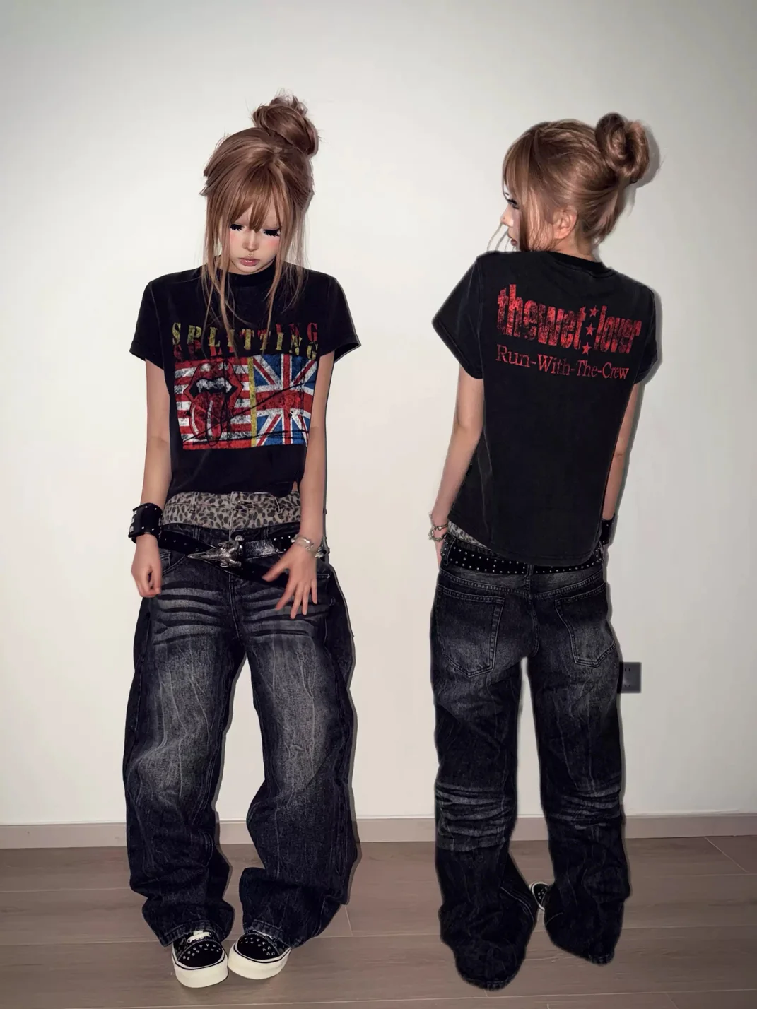NumbAsia | Leopard Waist Washed Baggy Jeans
