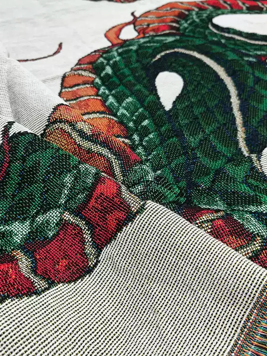 HXT | Green Snake Chinese Style Woven Throw Blanket - 4