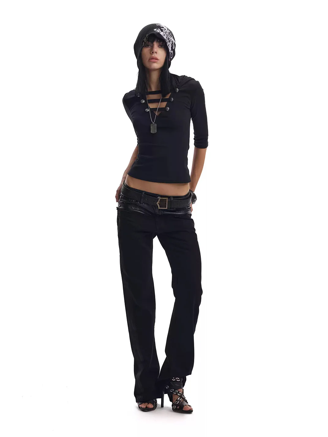 no E mosen | Waxed Slim Stacked Flared Patchwork Jeans
