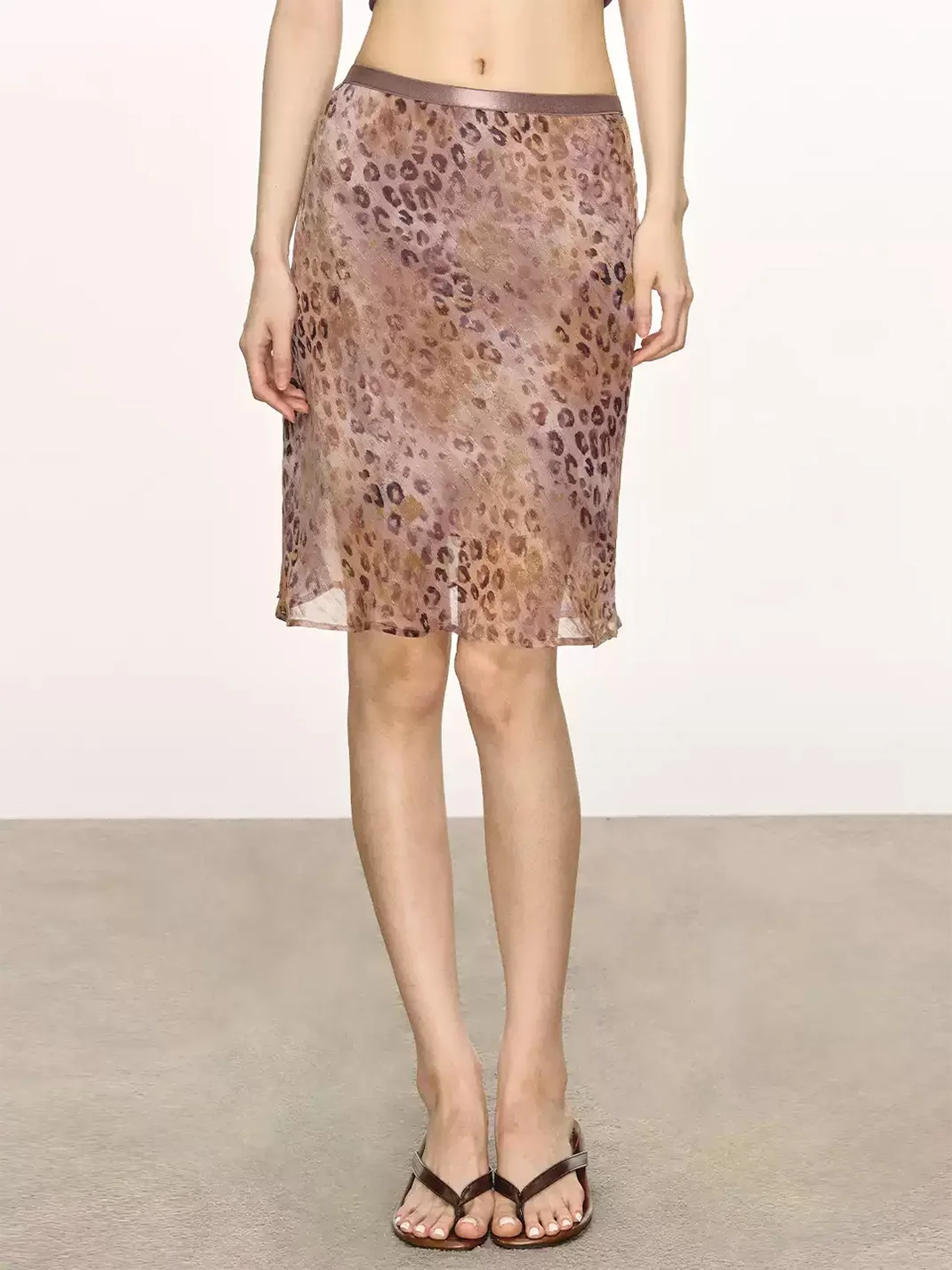 Anna aneae | High-Waist Leopard Print A-Line Midi Skirt
