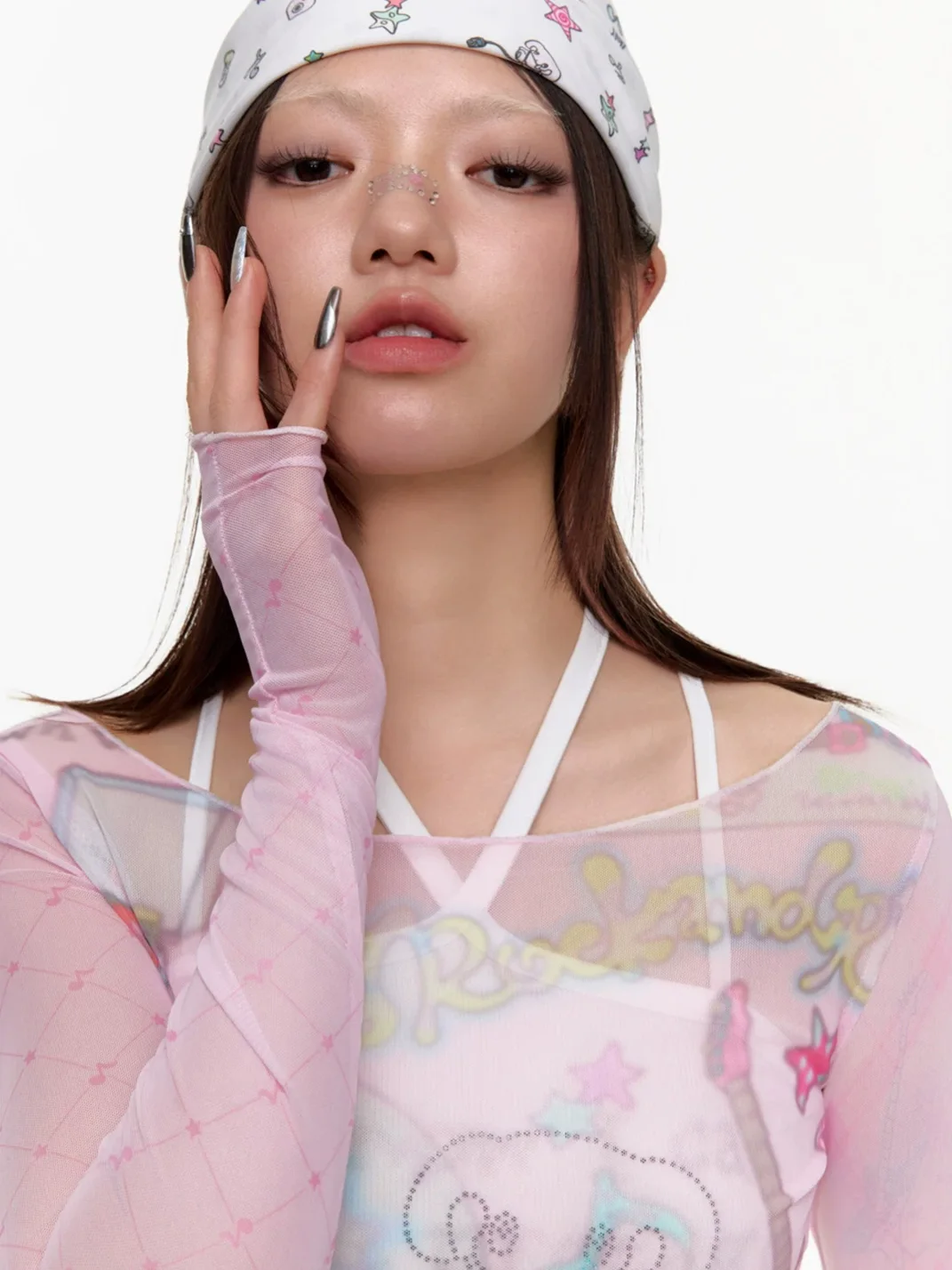BETWEENAND | Off-Shoulder Mesh Long Sleeve Top