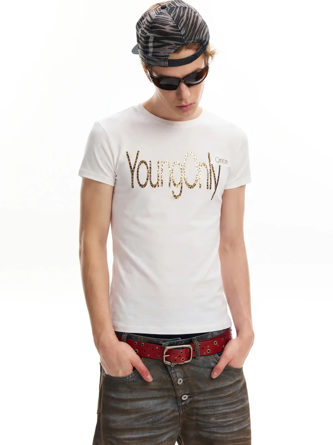 no E mosen | Liquid Metal Foil Print Fitted T-Shirt