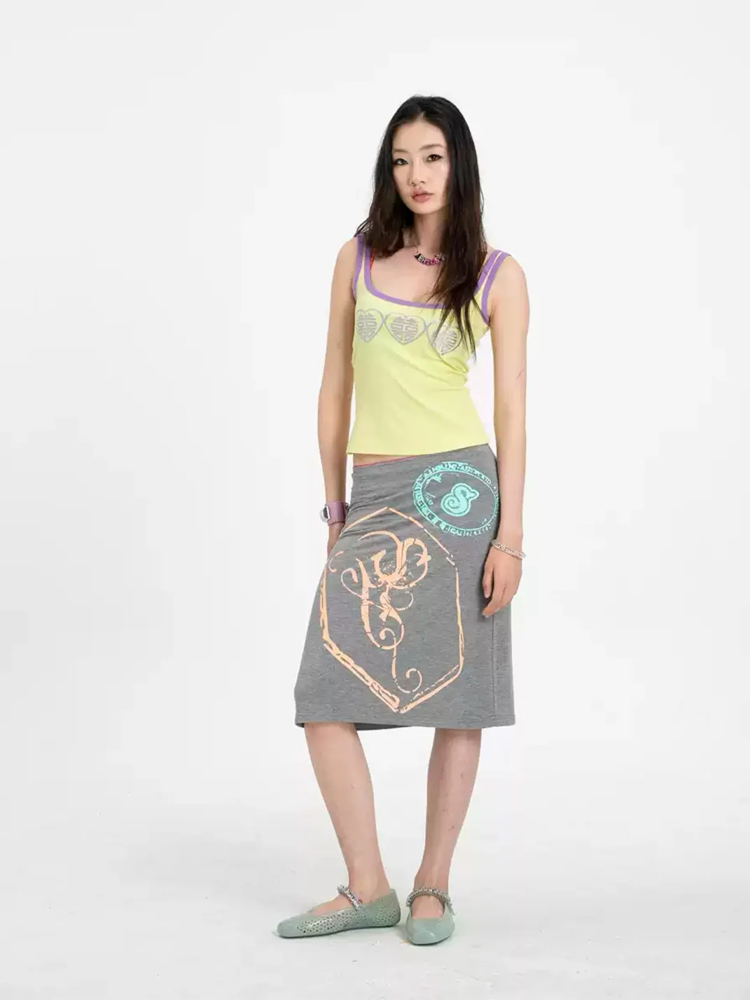 Sunny Shell | Colorblock Silver Print Tank Top