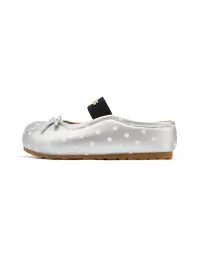 SMILEY | Silver Polka Dot Bow Mules