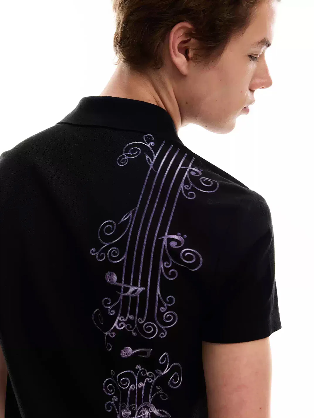 no E mosen | Wisteria Music Note Print Fitted Polo Shirt