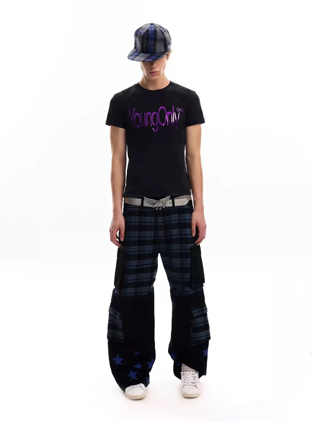 no E mosen | Liquid Metal Foil Print Fitted T-Shirt