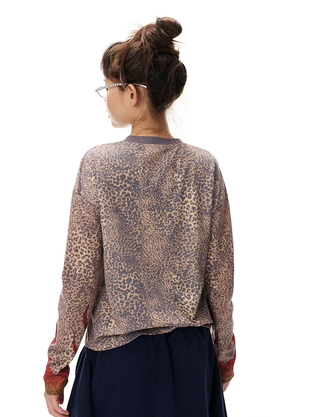 NJYKE | Leopard Print Cropped Long Sleeve T-Shirt