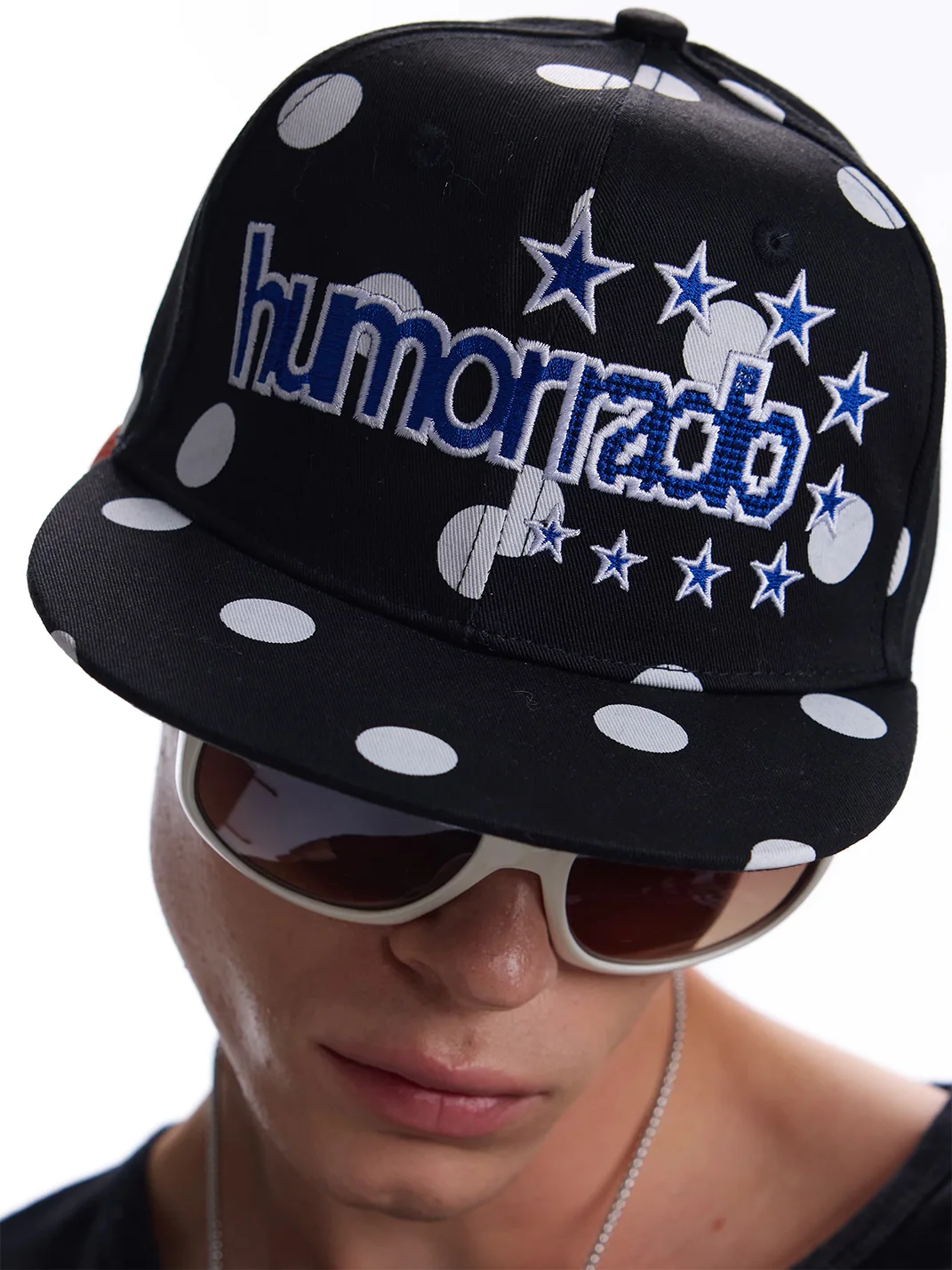 no E mosen | Polka Dot Embroidered Flat Brim Cap