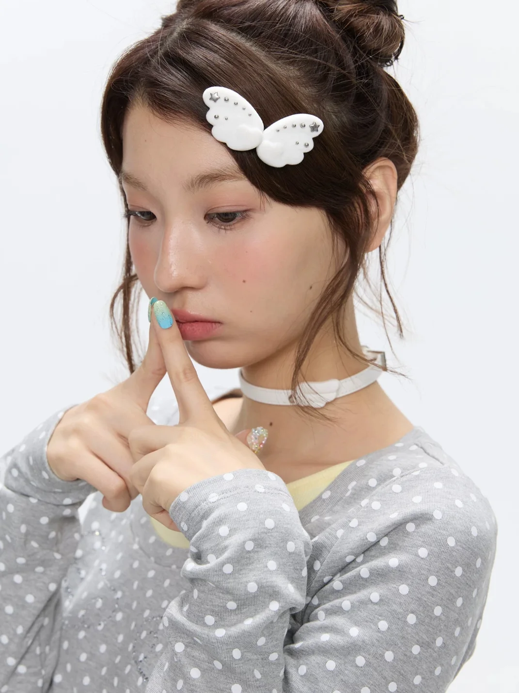 BETWEENAND | White Flocked Wing Side Hair Clips