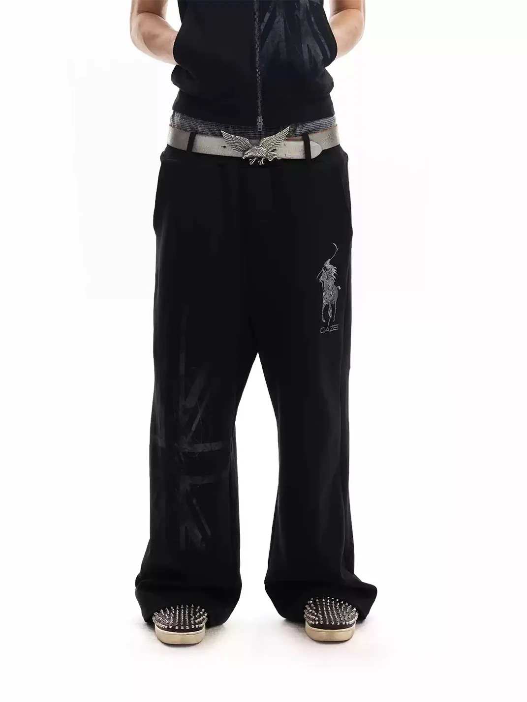 no E mosen | Union Jack Embroidered Baggy Wide-Leg Sweatpants