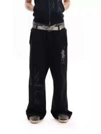 no E mosen | Union Jack Embroidered Baggy Wide-Leg Sweatpants