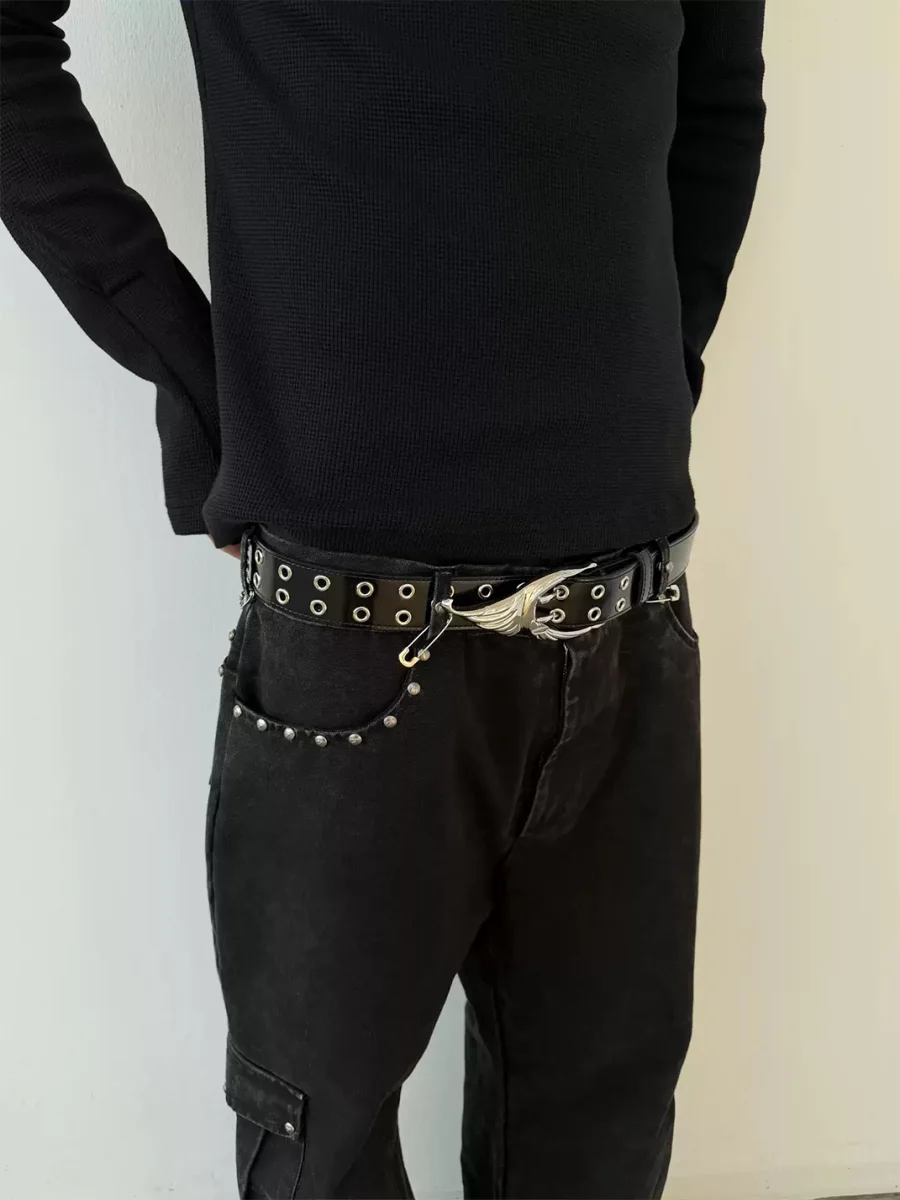WHISTLEHUNTER | Punk Glossy Leather Double-Pin Belt - 2