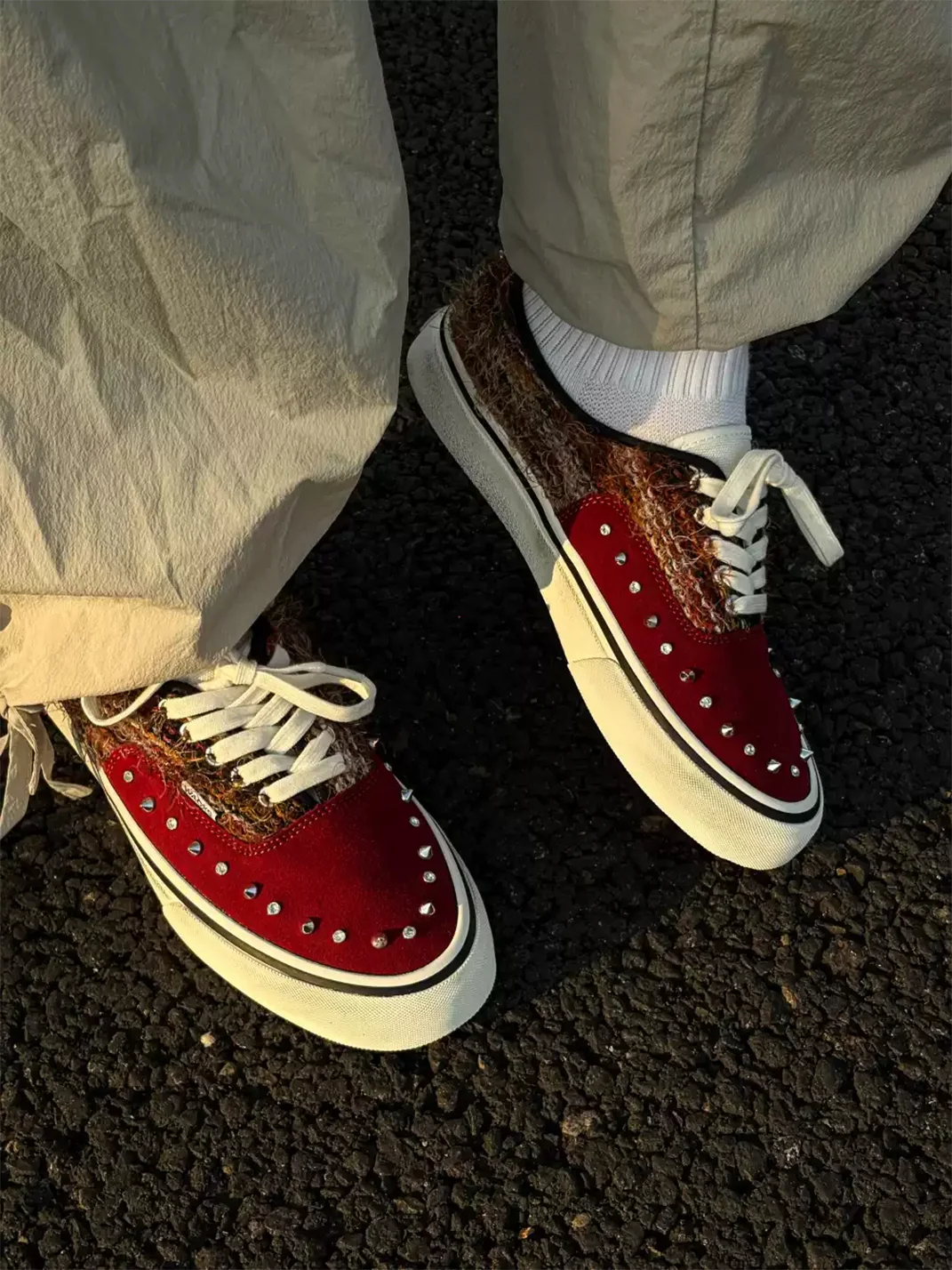 ZDZZFT | Studded Rhinestone Reddish Brown Casual Sneakers