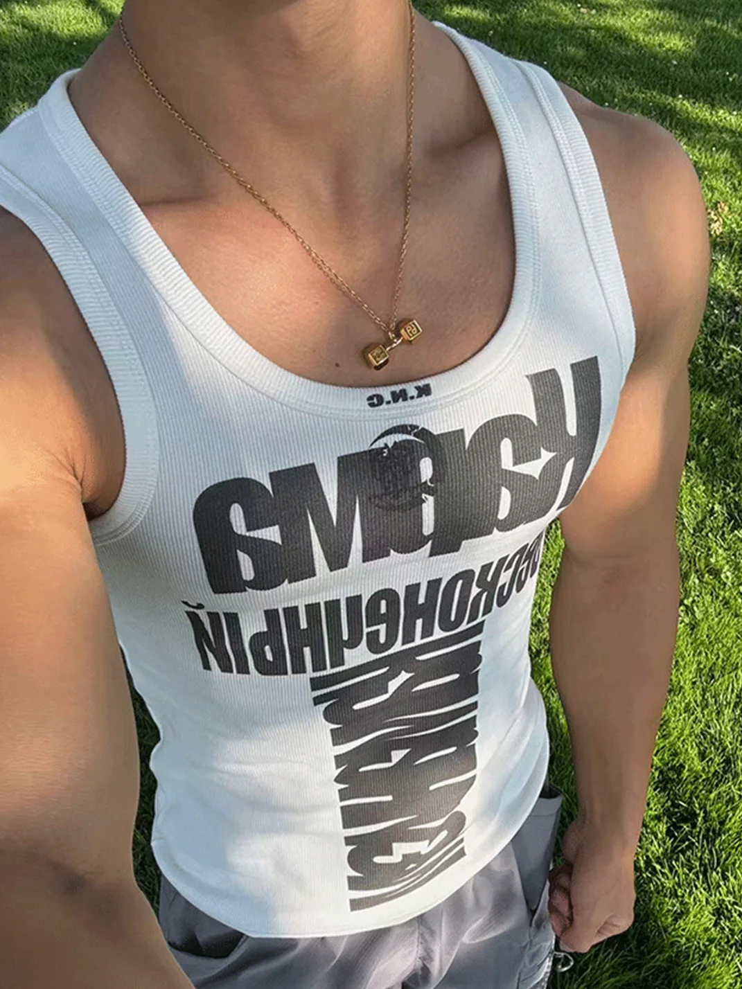 KARMANISTIC | Retro Ribbed Graphic Gym Tank Top