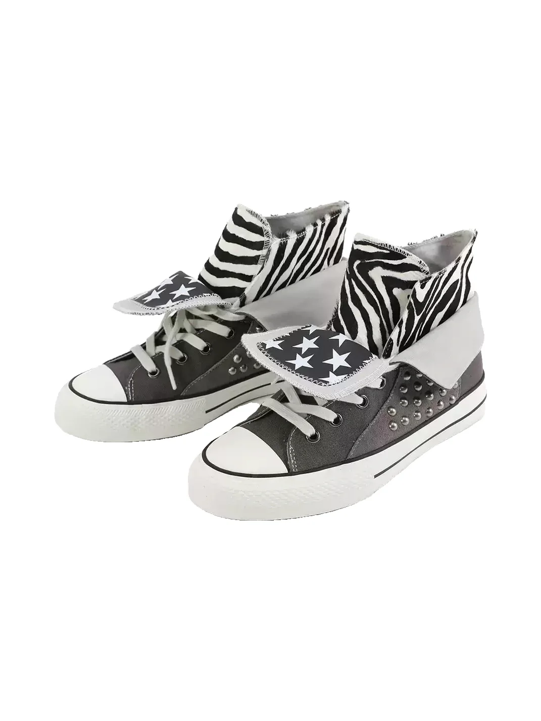 SELVMAKE | Zebra Star Rivet High-Top Canvas Sneakers