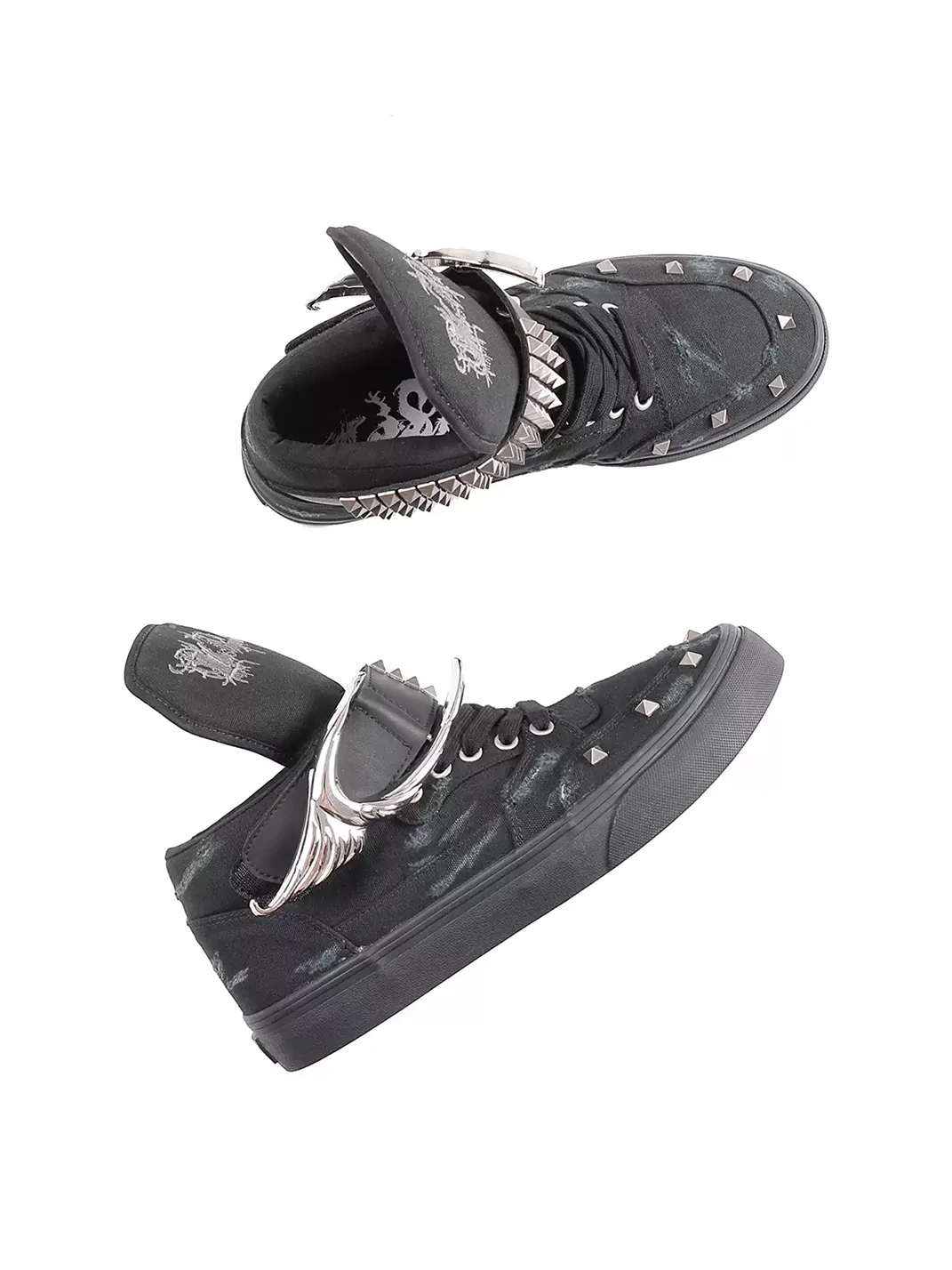 WHISTLEHUNTER | Distressed Studded High-Top Canvas Sneakers