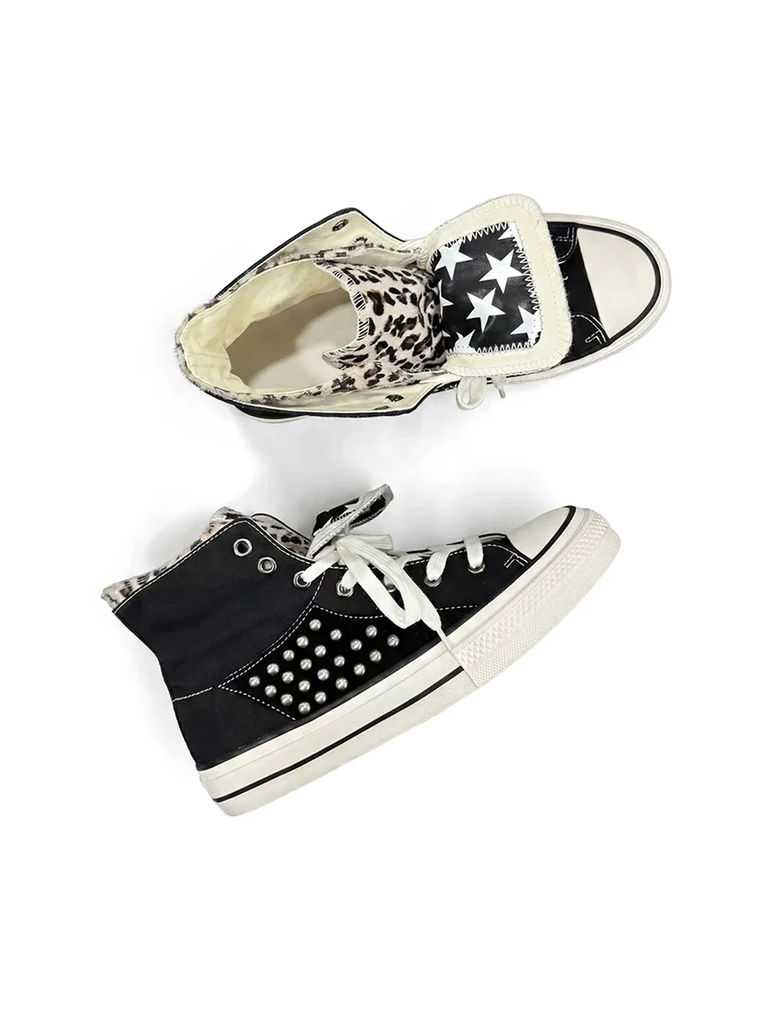 SELVMAKE | Zebra Star Rivet High-Top Canvas Sneakers