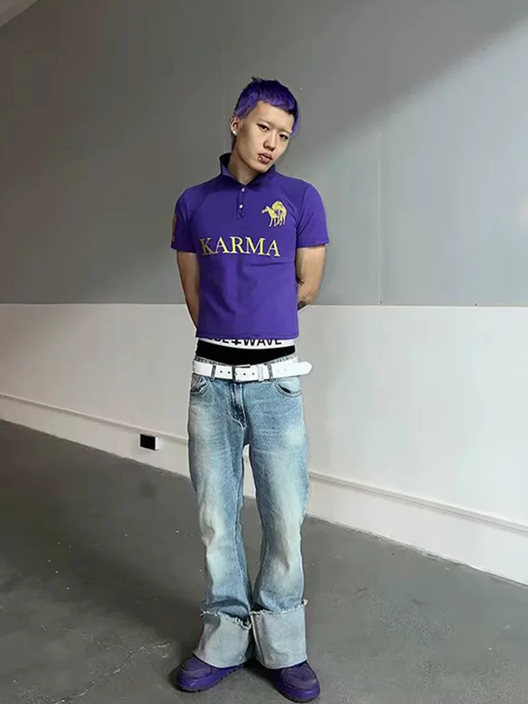 KARMANISTIC | Vintage Letter Print Polo Shirt