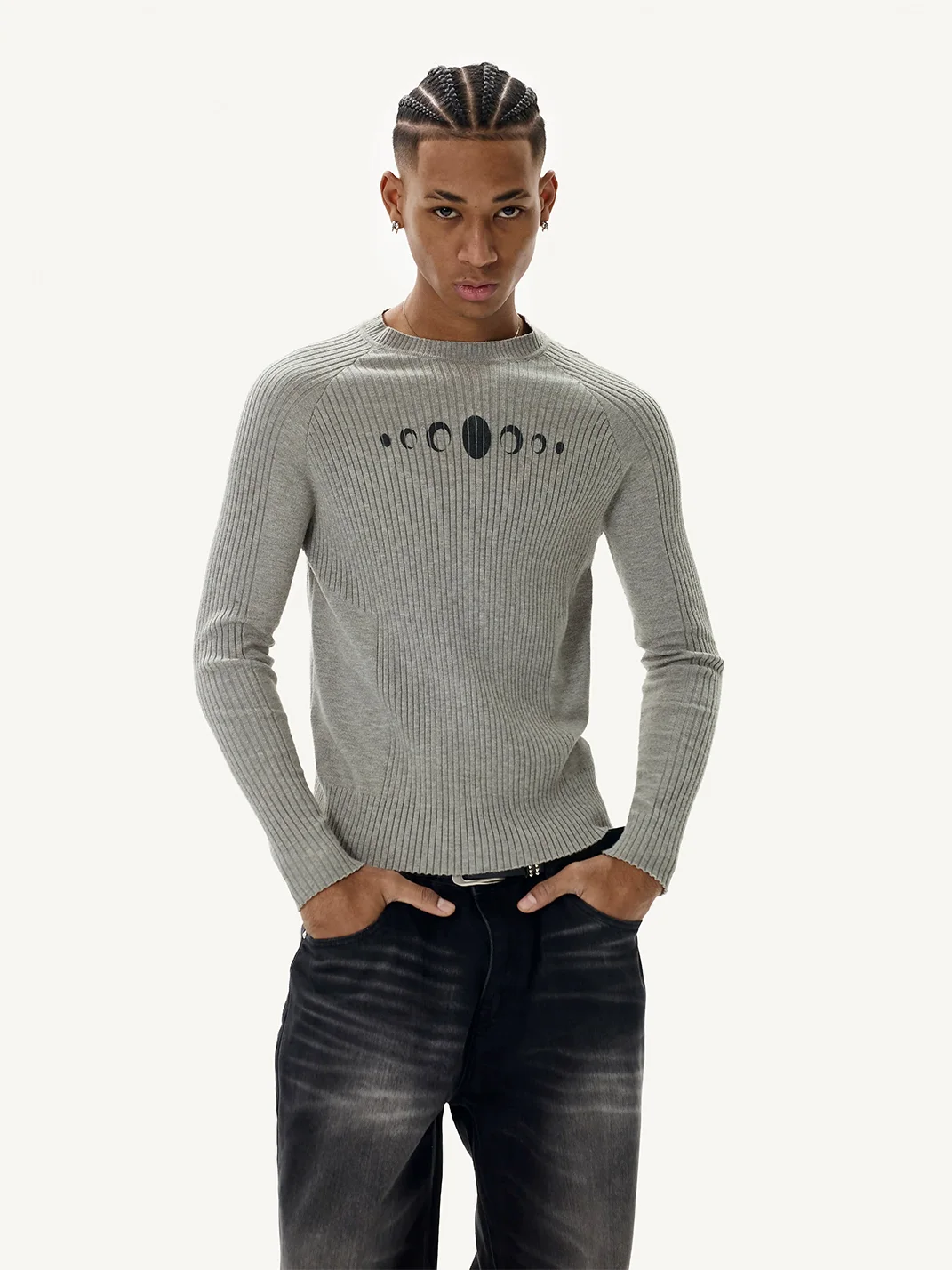 KARMANISTIC | Slim Fit Moon Phase Ribbed Sweater