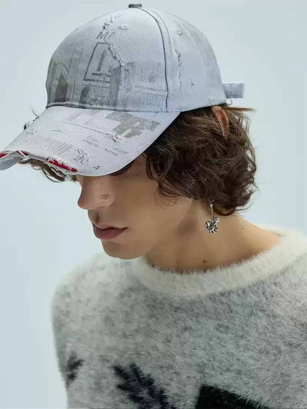 WHISTLEHUNTER | Distressed White Printed Long-Brim Cap