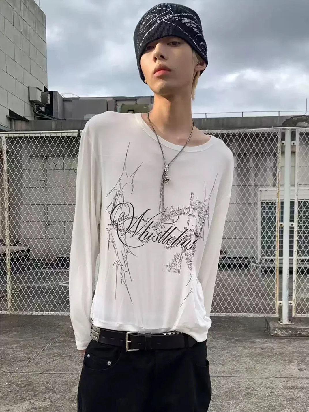 WHISTLEHUNTER | Printed Cropped Long Sleeve T-Shirt