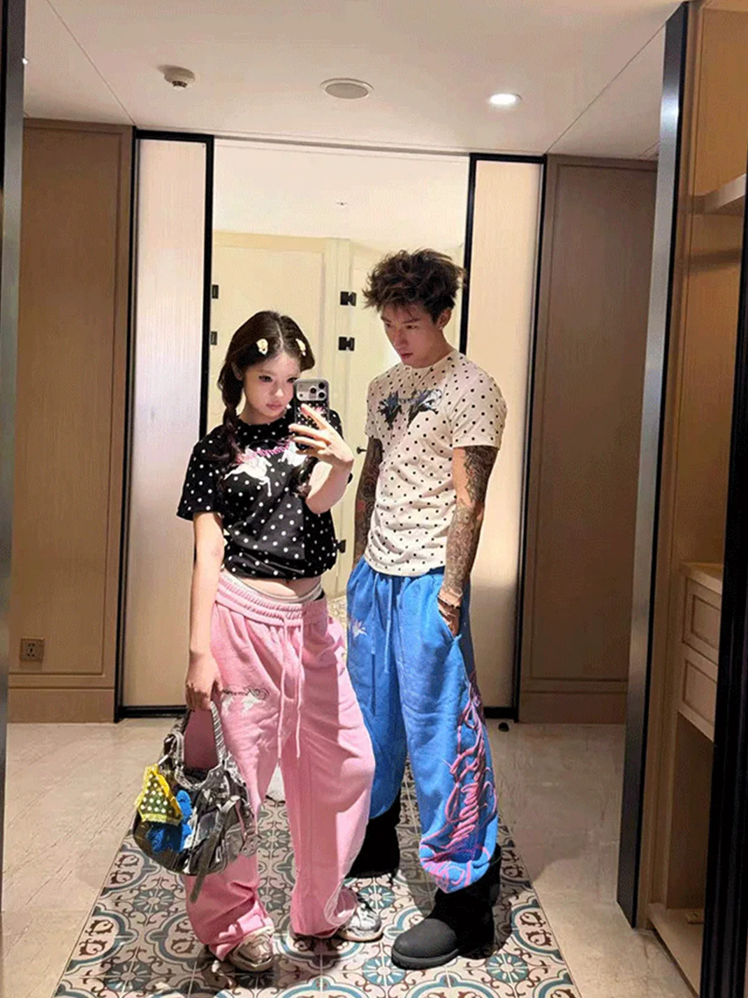 KARMANISTIC | Loose Wide Leg Graphic Drawstring Sweatpants