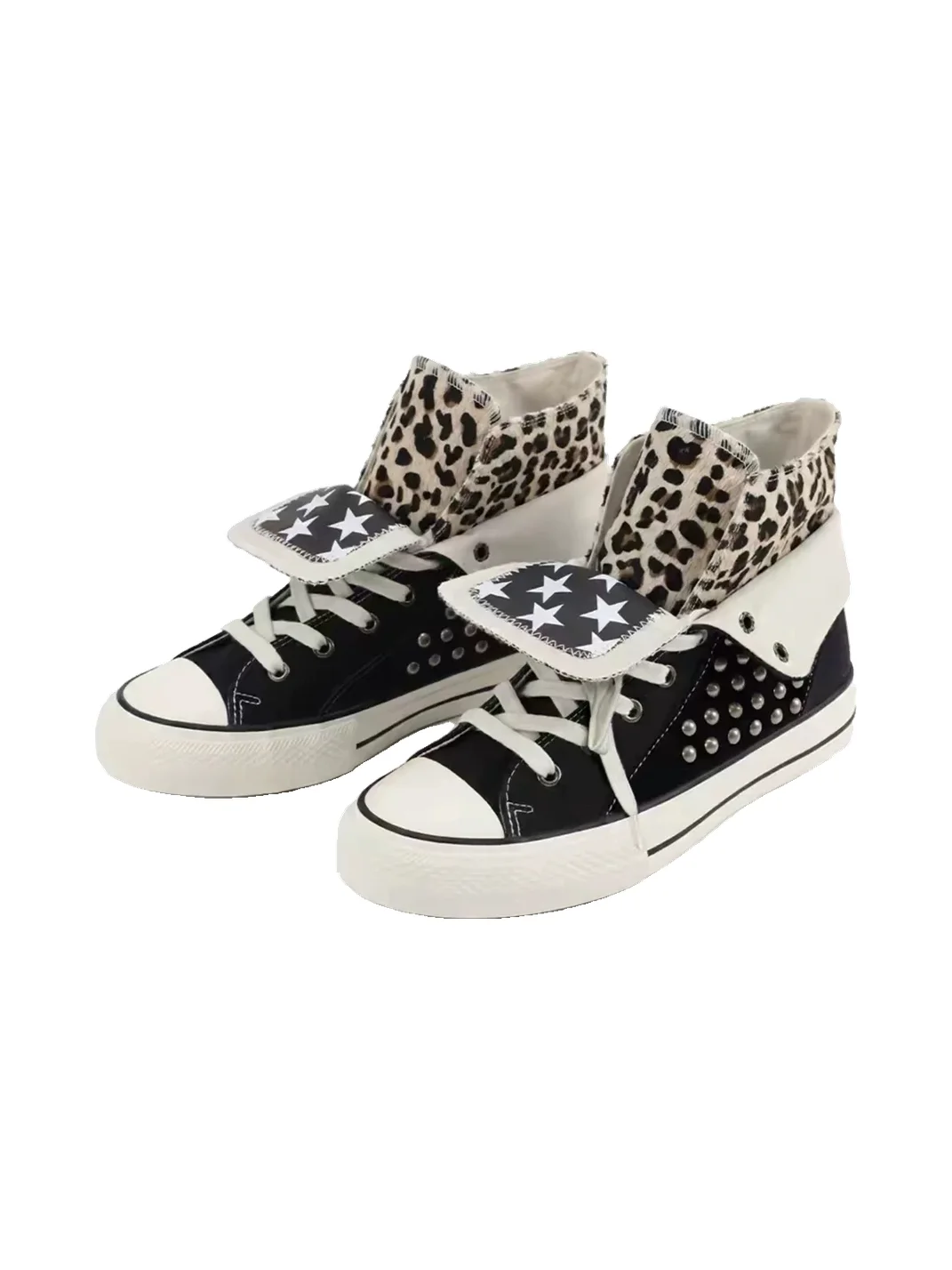 SELVMAKE | Zebra Star Rivet High-Top Canvas Sneakers