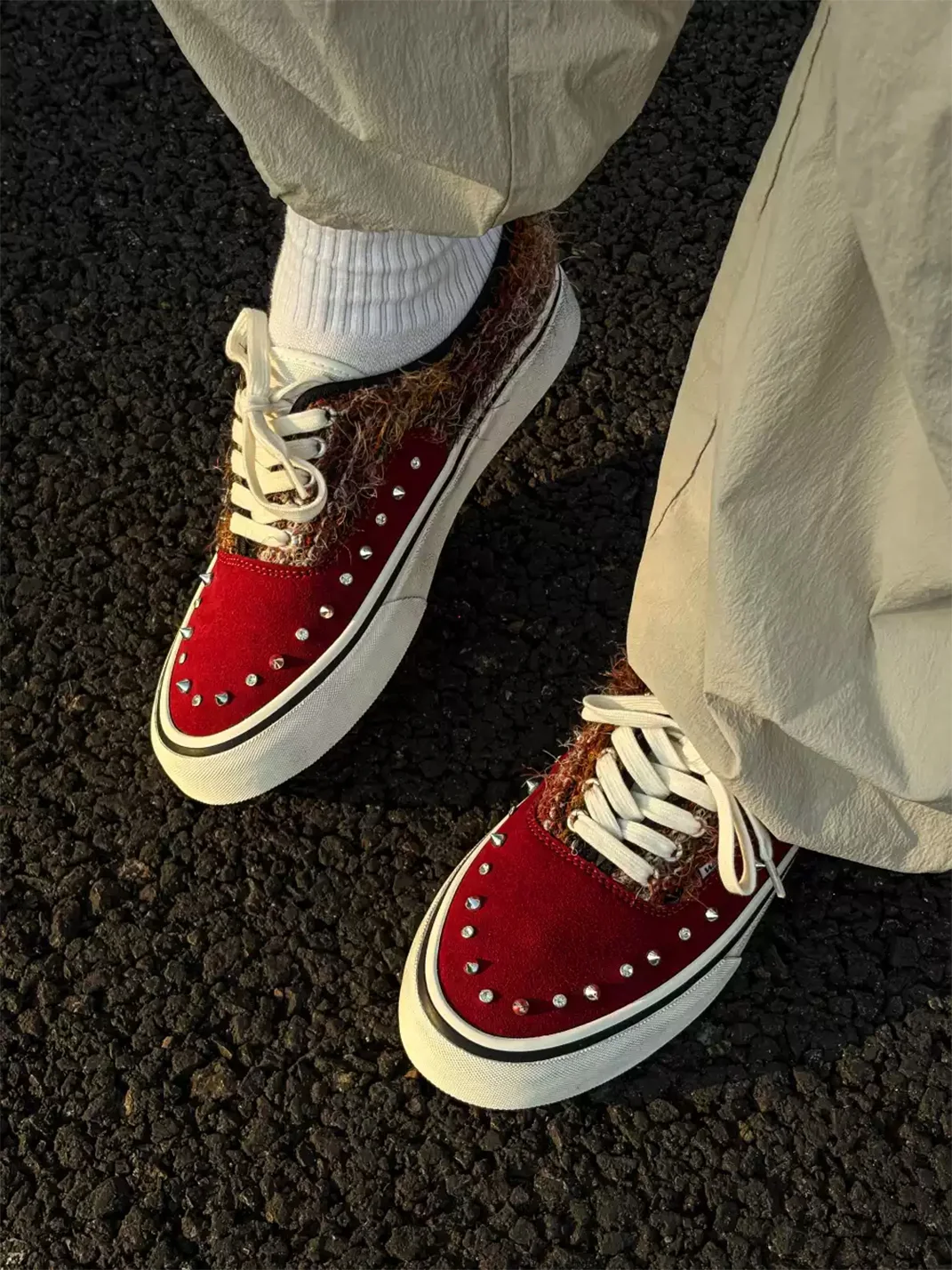 ZDZZFT | Studded Rhinestone Reddish Brown Casual Sneakers