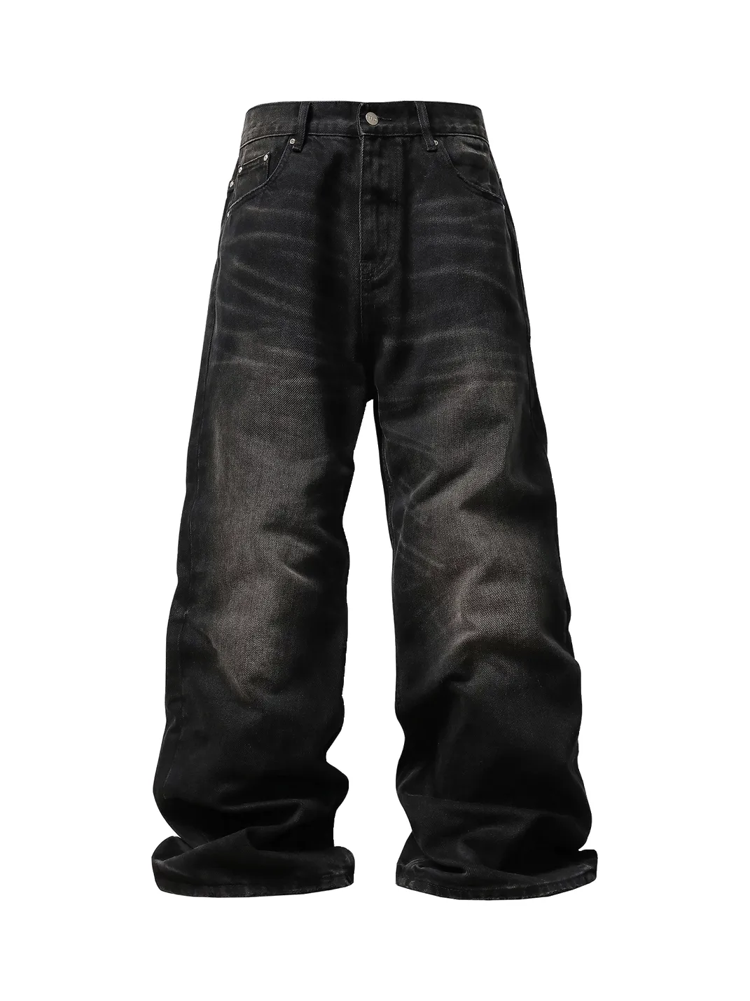 KARMANISTIC | Washed Distressed Wide-Leg Black Jeans