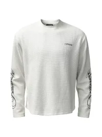 KARMANISTIC | Retro Waffle Knit Printed Long Sleeve Top
