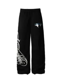 KARMANISTIC | Loose Wide Leg Graphic Drawstring Sweatpants