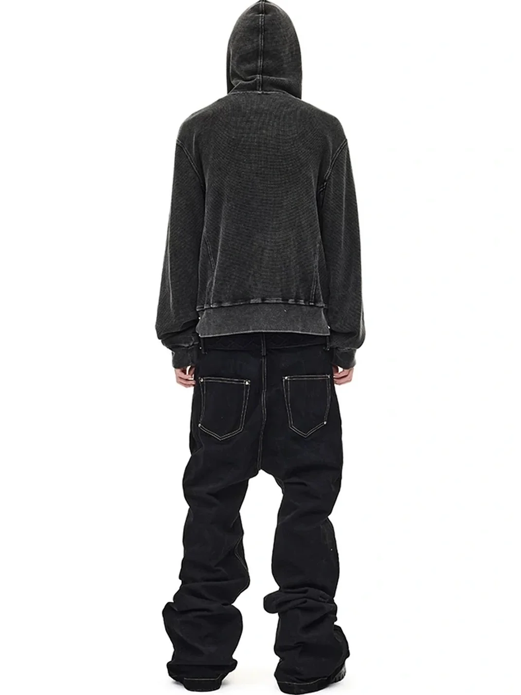 WHISTLEHUNTER | Distressed Waffle Knit Rivet Zip Hoodie
