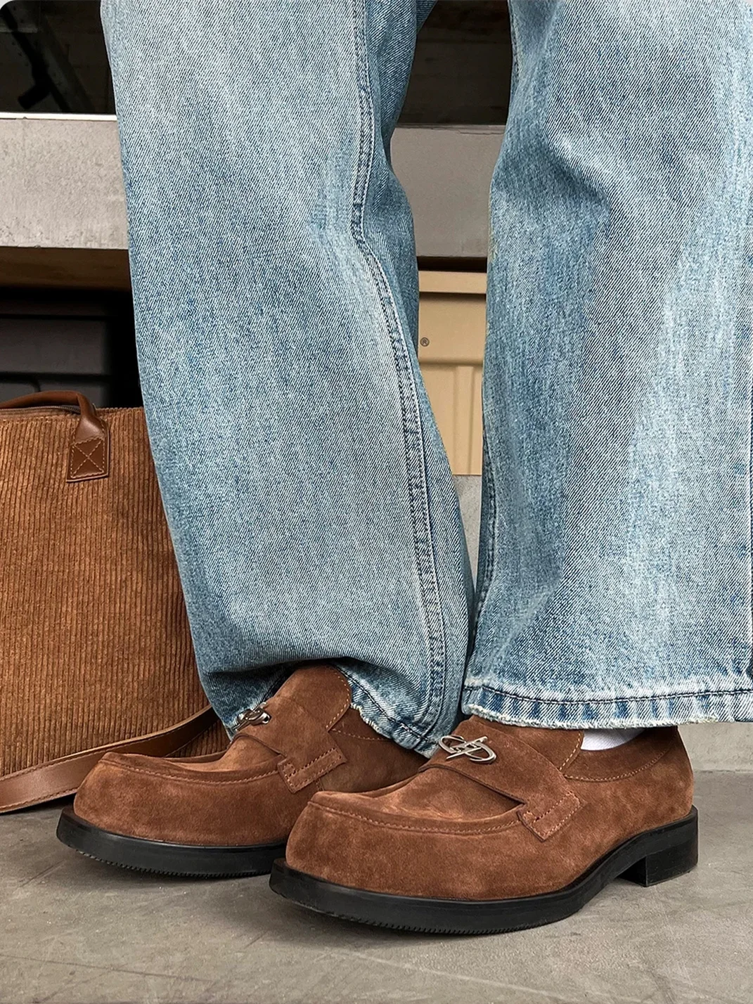 HANQIAORIJI | Brown Suede Leather Loafers