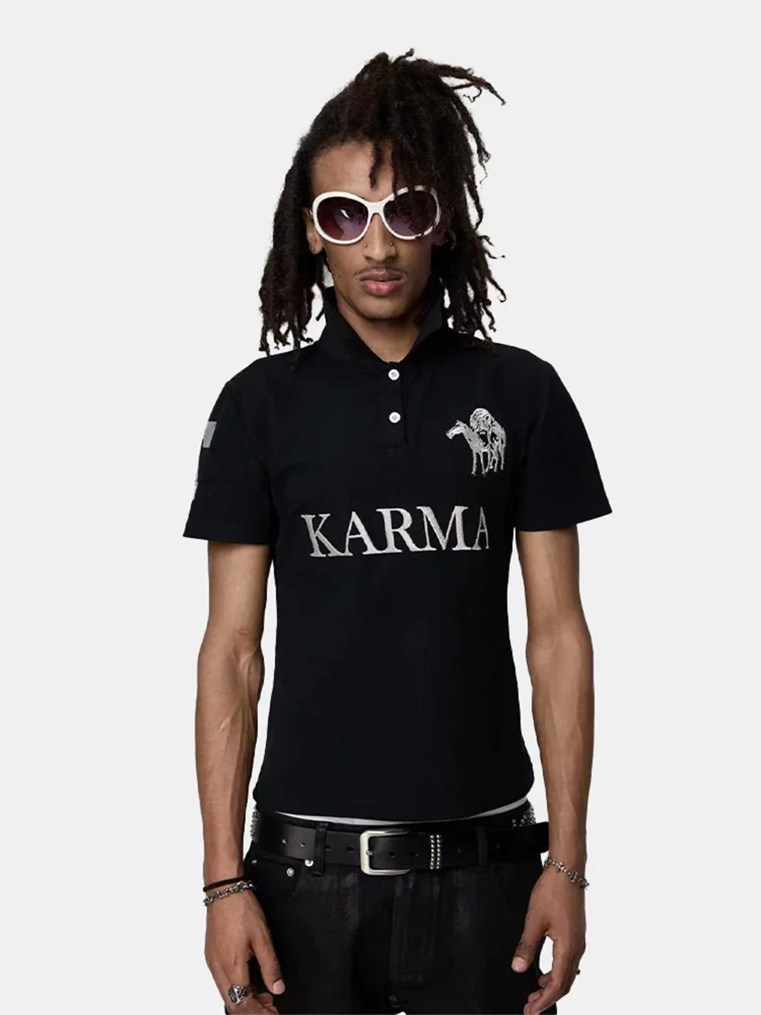 KARMANISTIC | Vintage Letter Print Polo Shirt