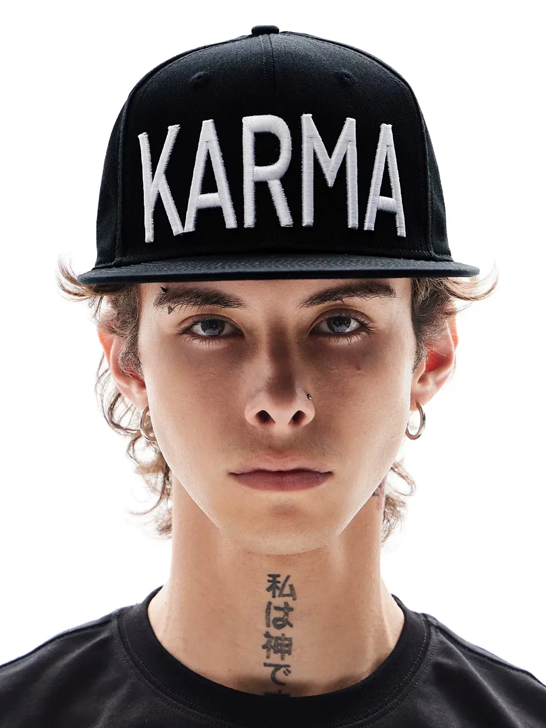 KARMANISTIC | Embroidered Lettering Flat-Brim Cap