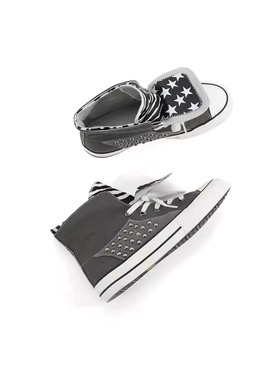 SELVMAKE | Zebra Star Rivet High-Top Canvas Sneakers