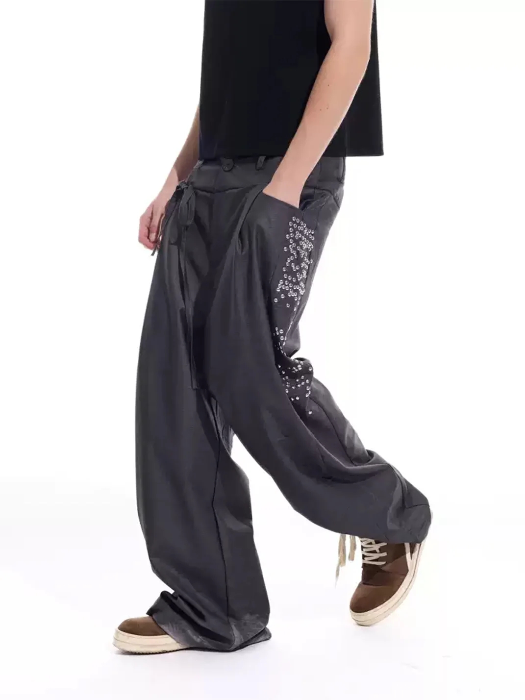 WHISTLEHUNTER | Rivet Ribbon Draped Straight-Leg Trousers