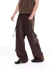 WHISTLEHUNTER | Rivet Ribbon Draped Straight-Leg Trousers