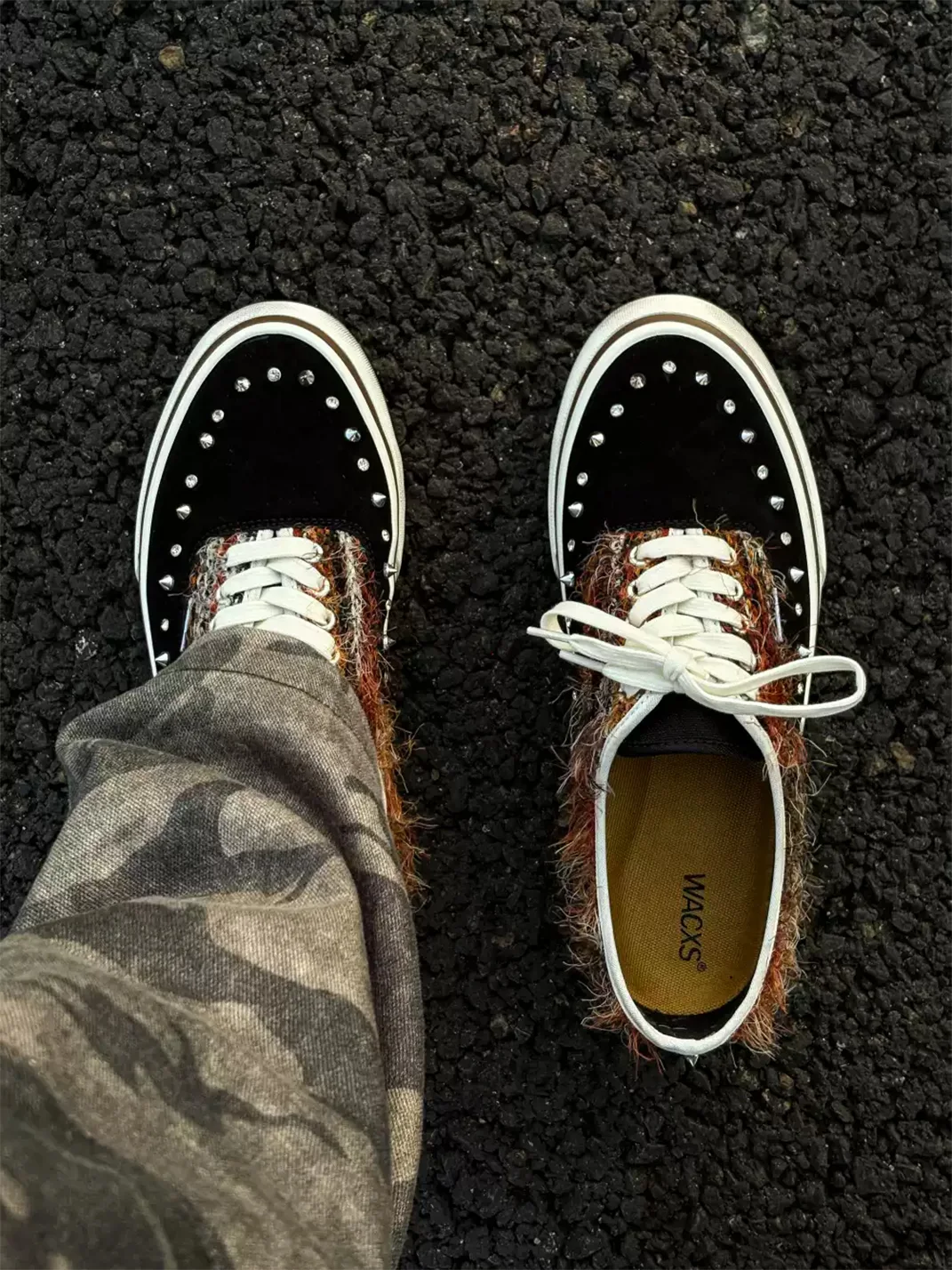 ZDZZFT | Studded Rhinestone Mohair Punk Distressed Low-Top Sneakers