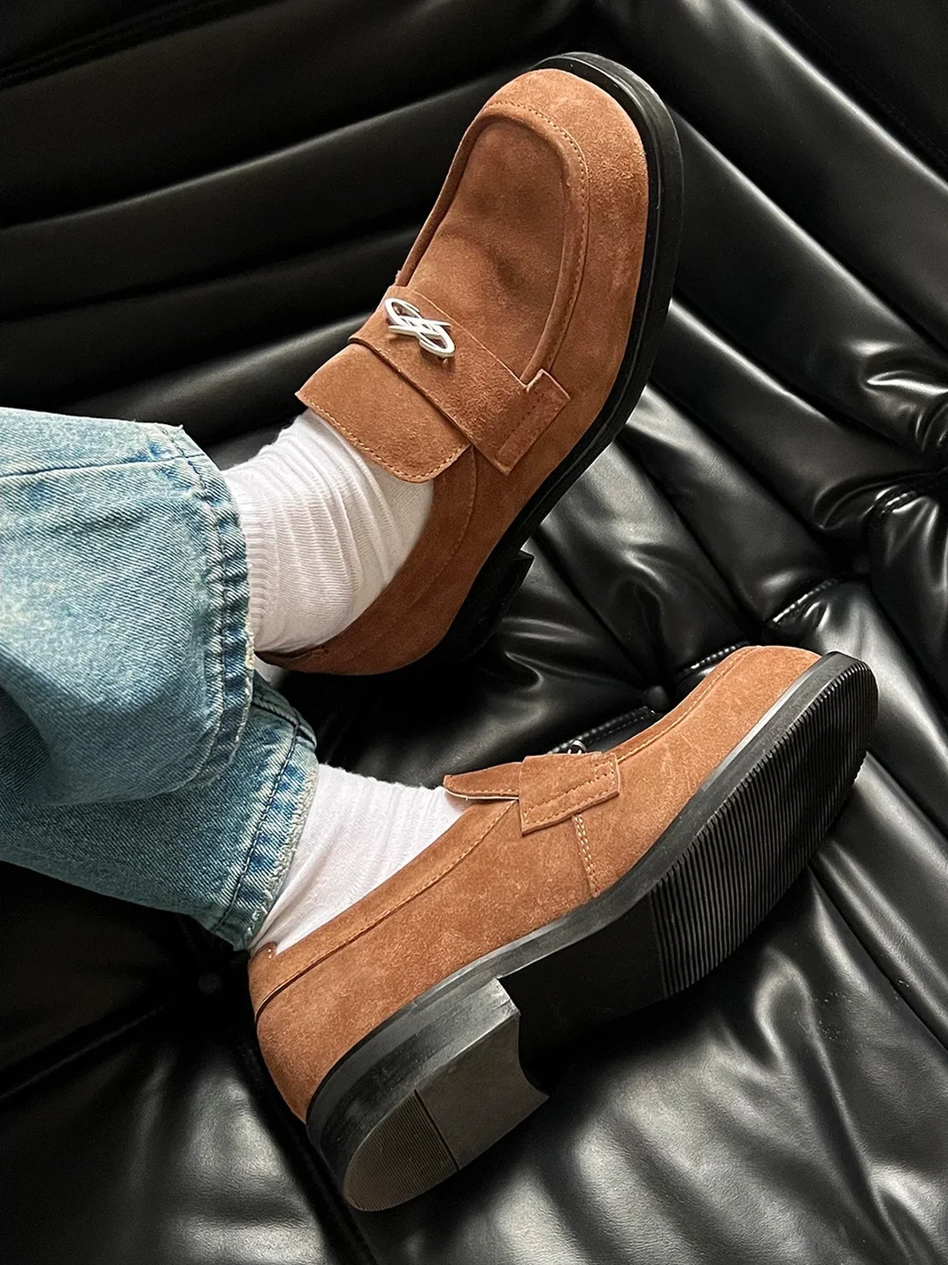 HANQIAORIJI | Brown Suede Leather Loafers