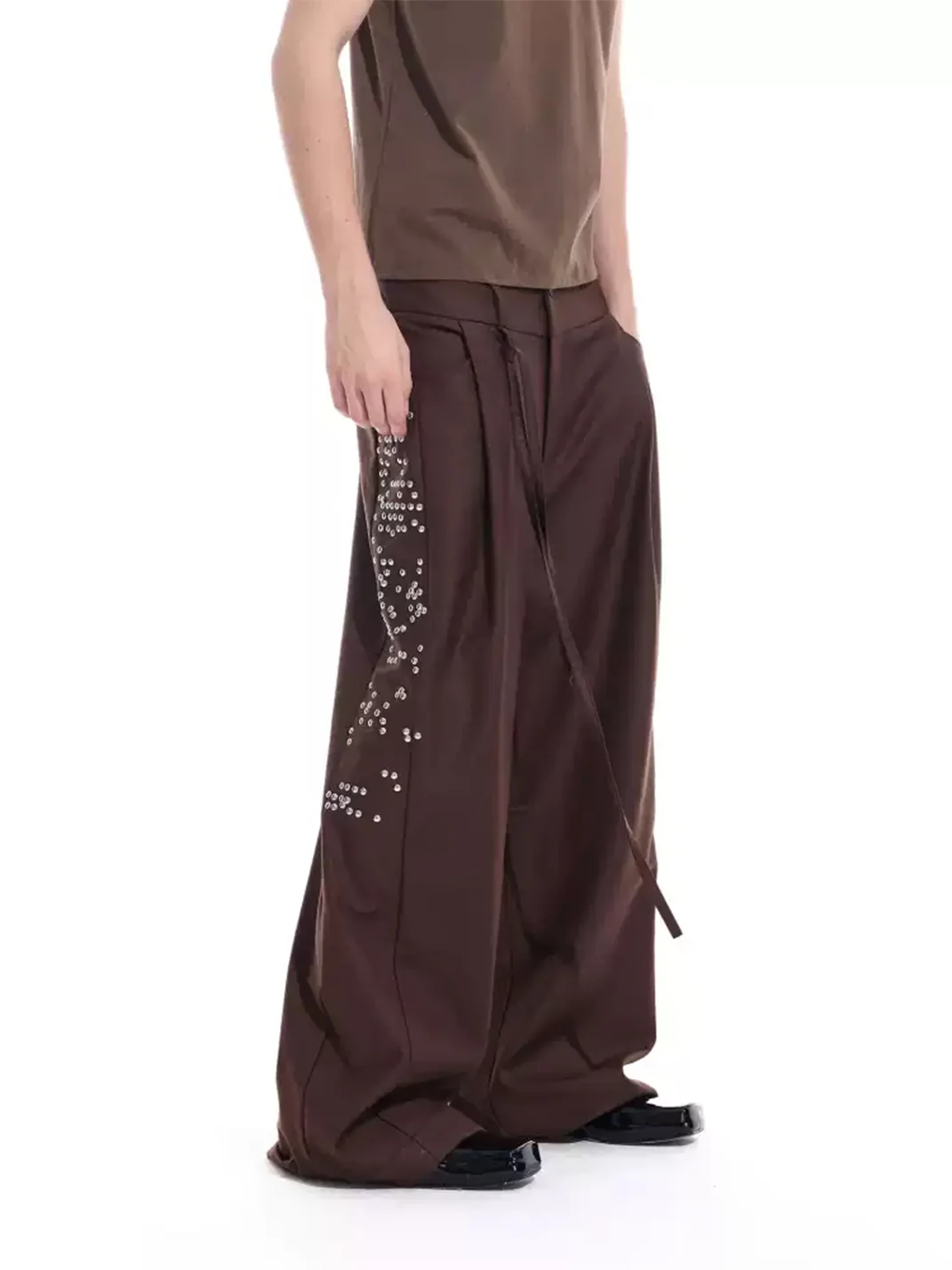 WHISTLEHUNTER | Rivet Ribbon Draped Straight-Leg Trousers