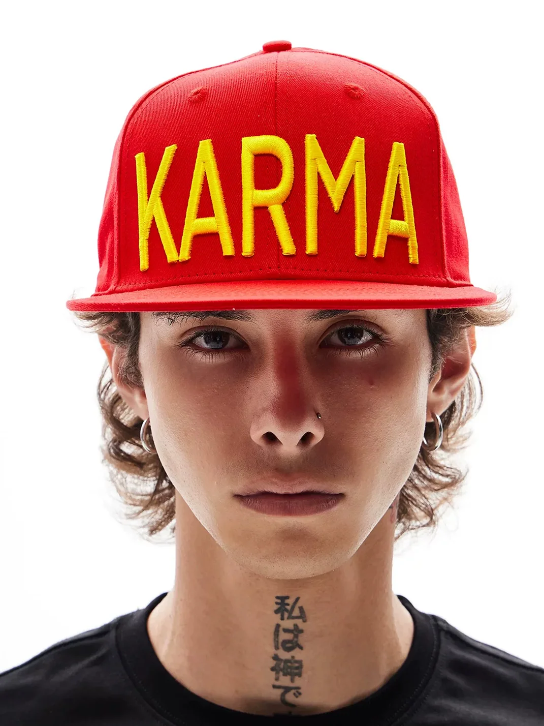 KARMANISTIC | Embroidered Lettering Flat-Brim Cap