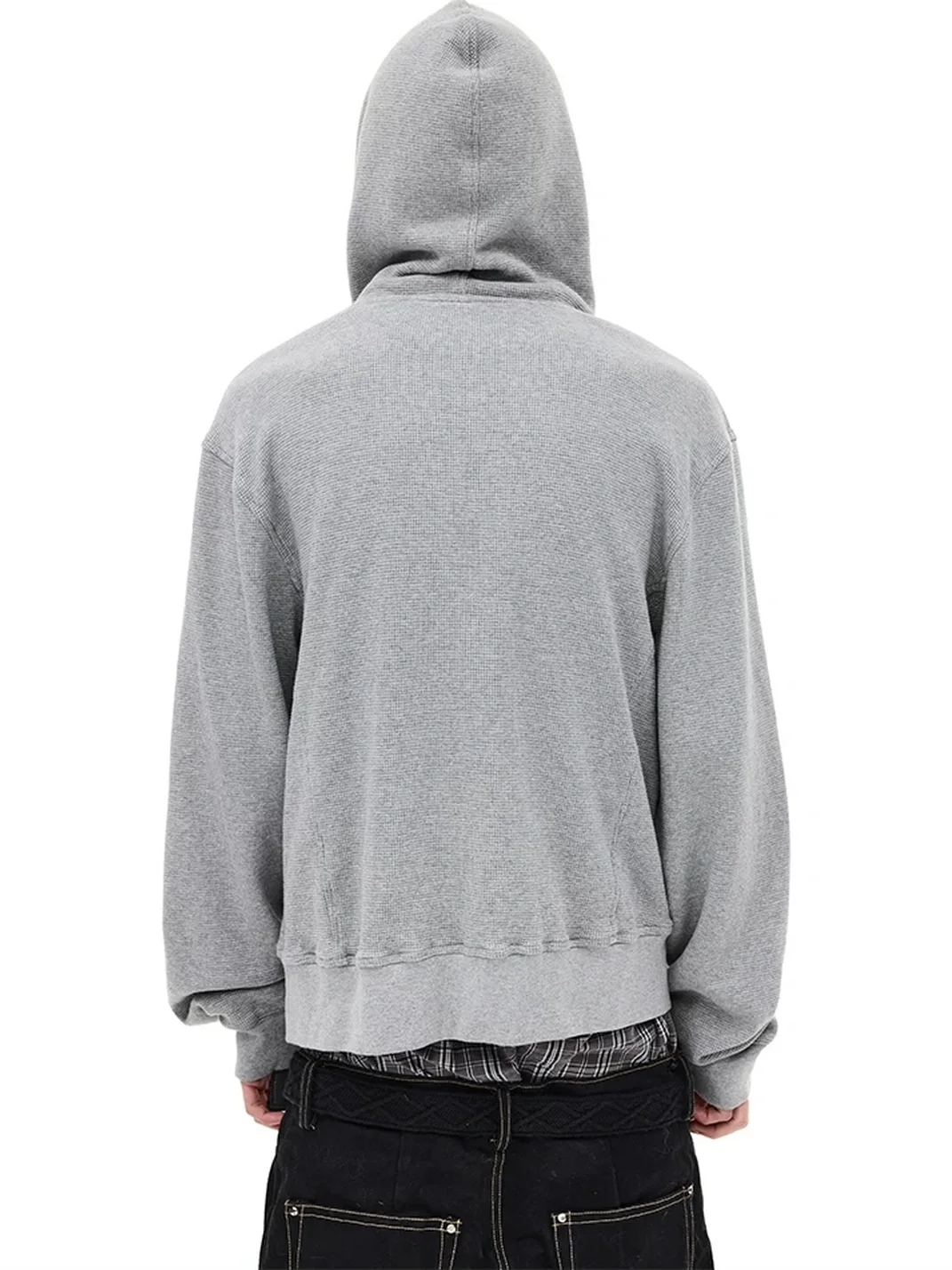 WHISTLEHUNTER | Distressed Waffle Knit Rivet Zip Hoodie